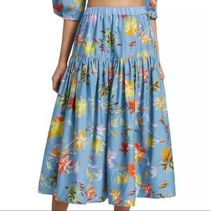 Tanya Taylor Lara Tiered Skirt Large Floral A Line